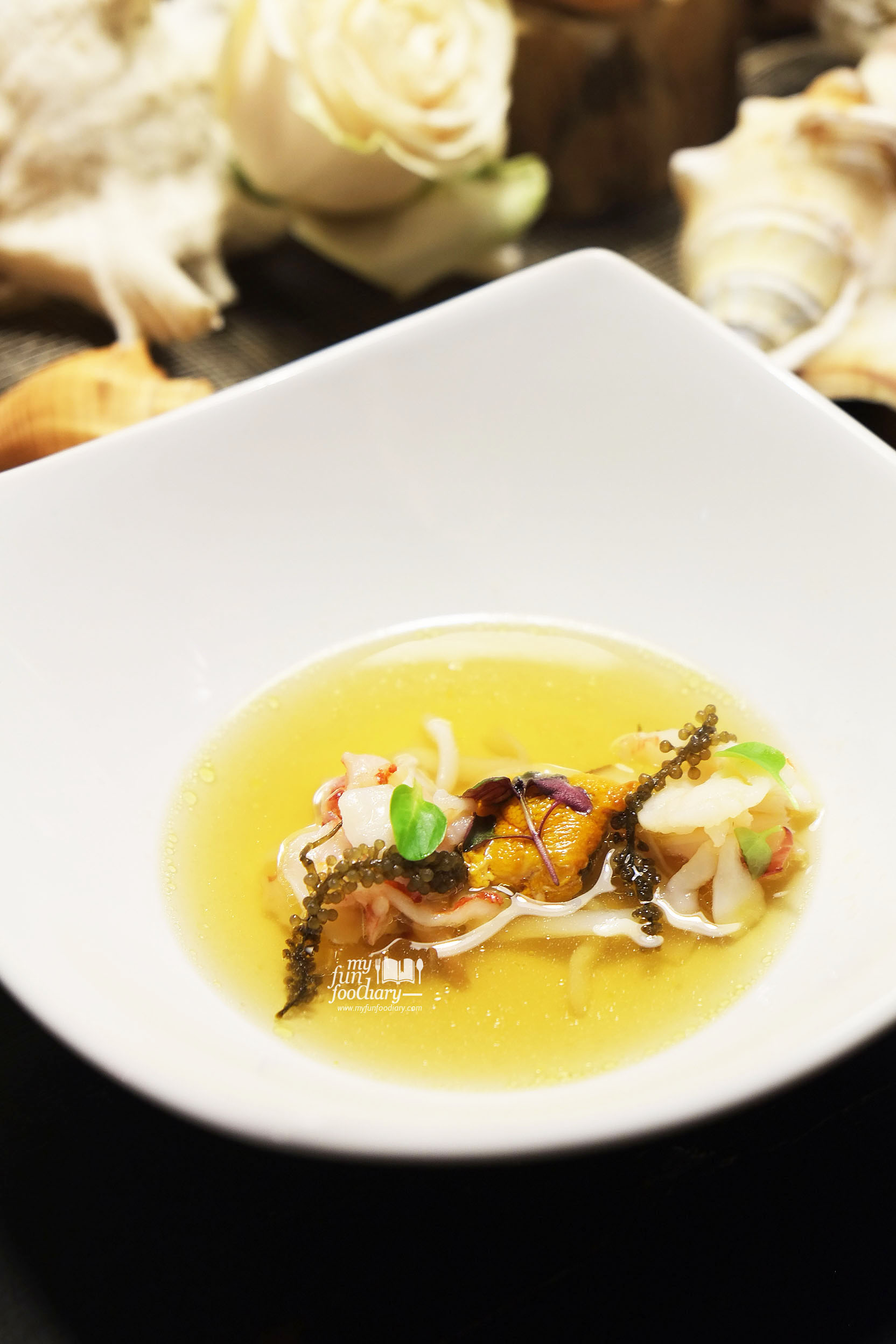 Sea consomme, scallops, octopus, shrimp, clams & sea urchin at Real Food Concept Chapter 01 Ocean by Myfunfoodiary 01