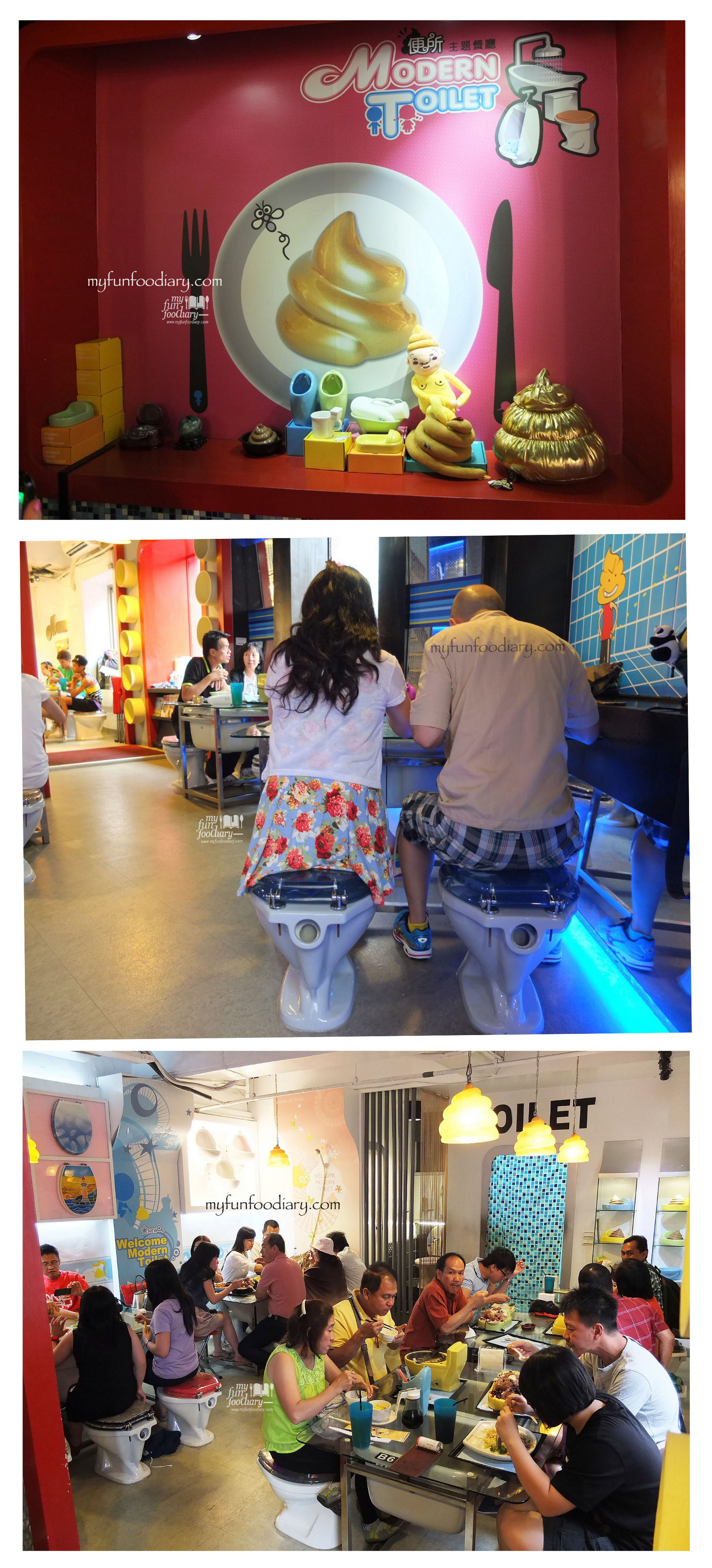Suasana di dalam Modern Toilet Cafe Taiwan by Myfunfoodiary collage