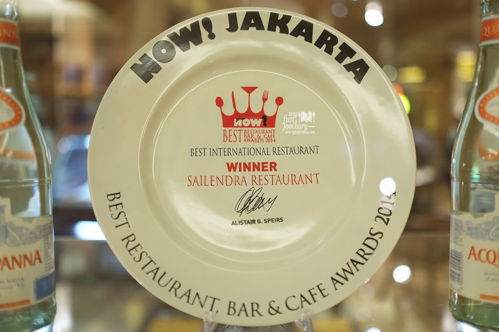 Award as Best International Restaurant for Sailendra Restaurant JW Marriott Jakarta by Myfunfoodiary