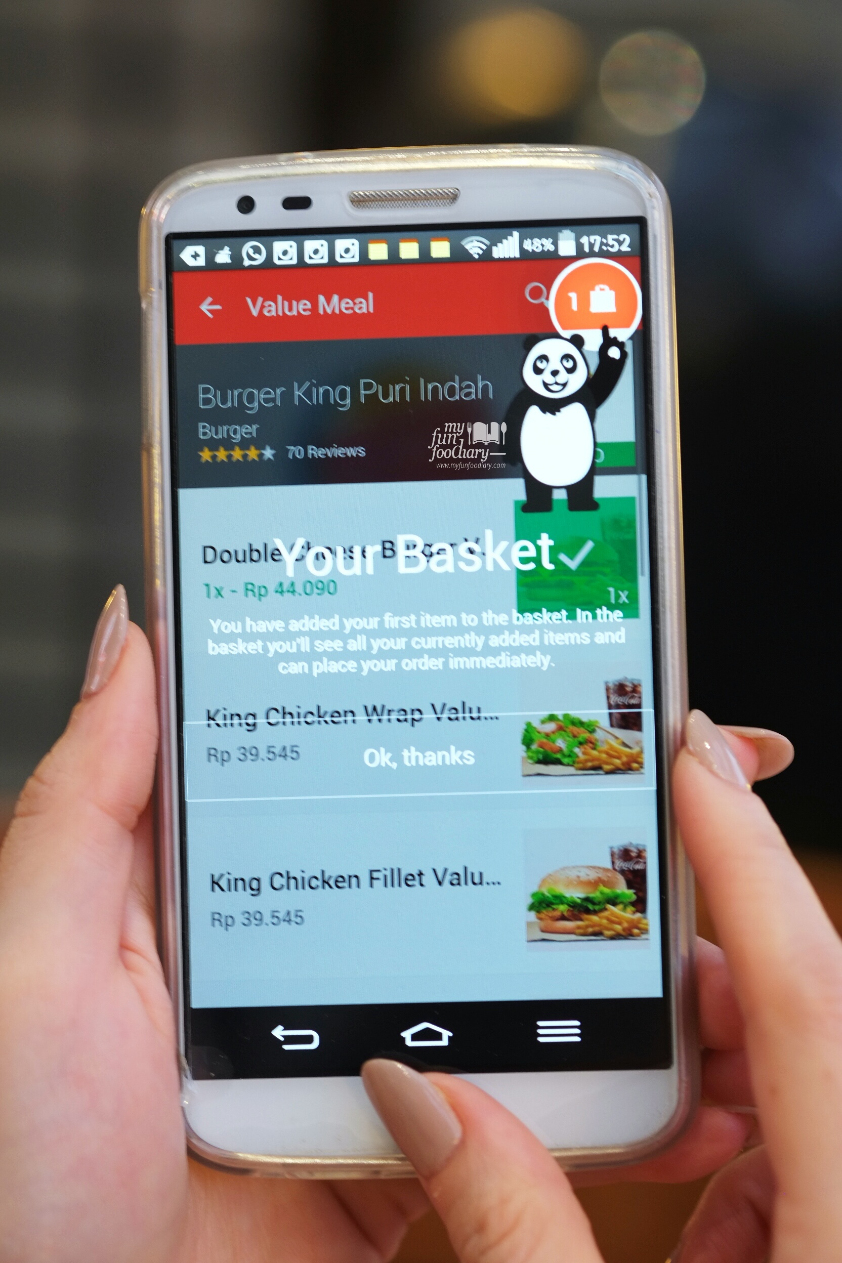 Done Order at Burger King in foodpanda apps by Myfunfoodiary