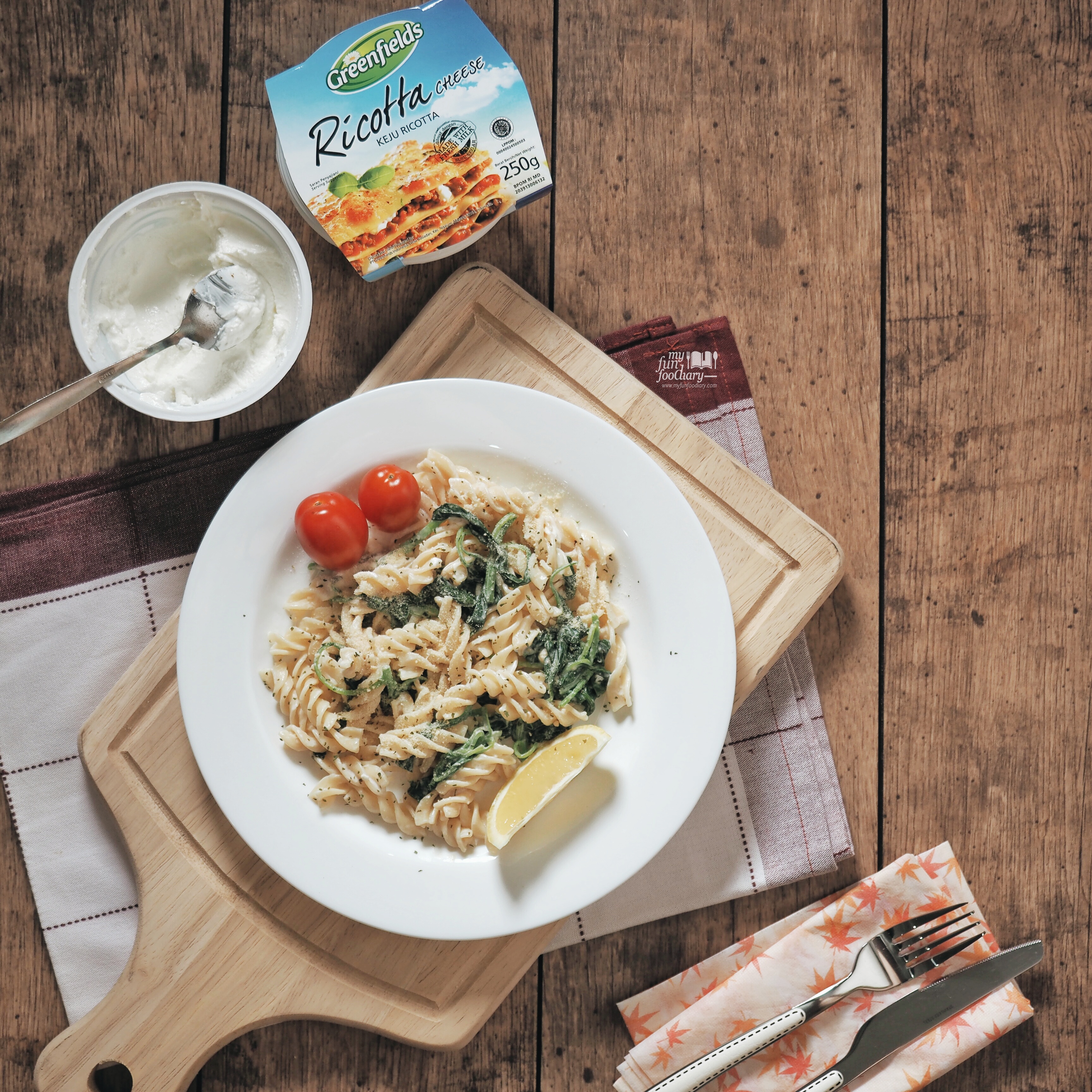 Fusili Pasta with Ricotta and Spinach by Myfunfoodiary