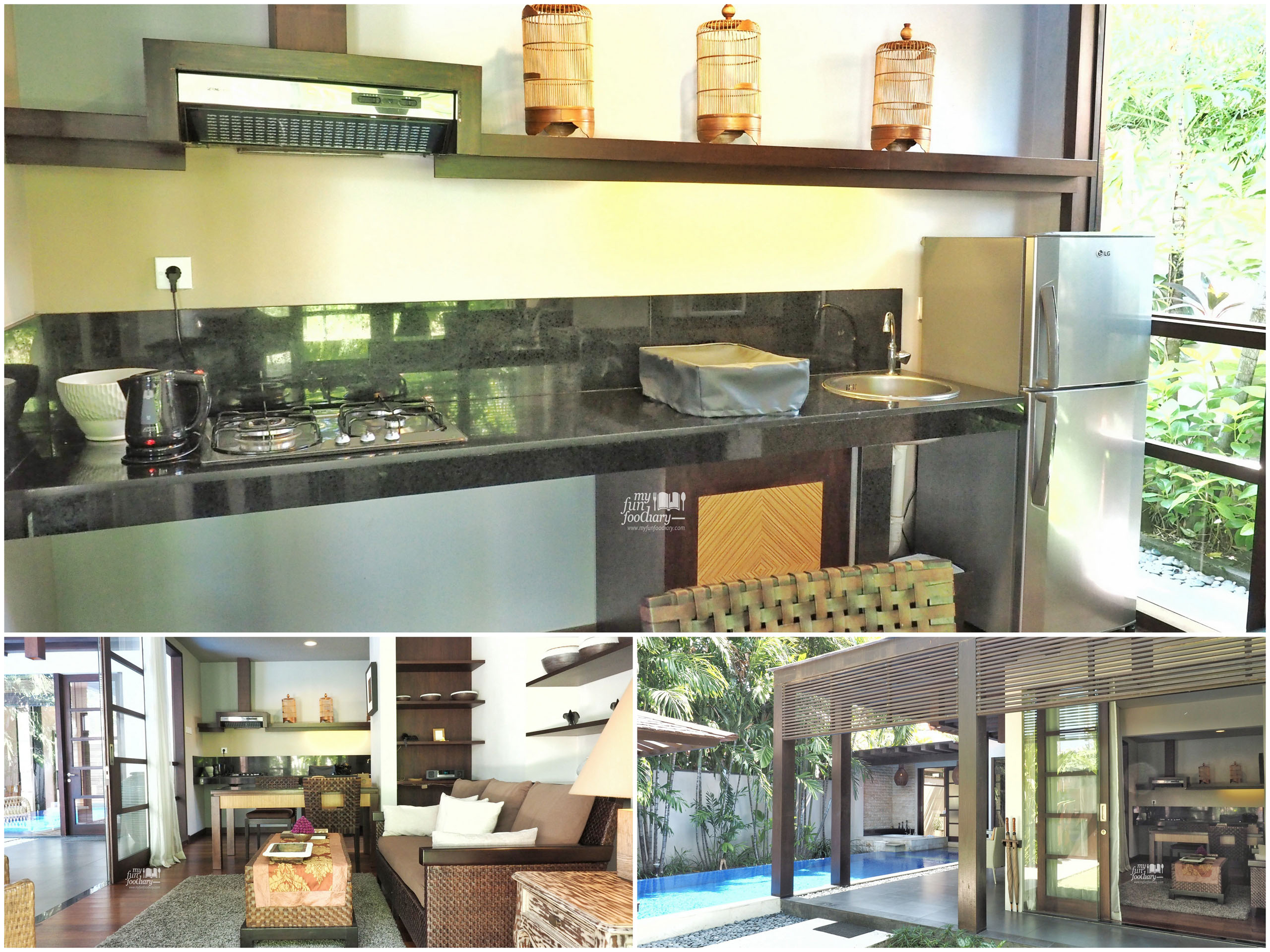 Kitchen - Living Room and Terrace at my Private Villa - Villa De Daun Kuta Bali by Myfunfoodiary