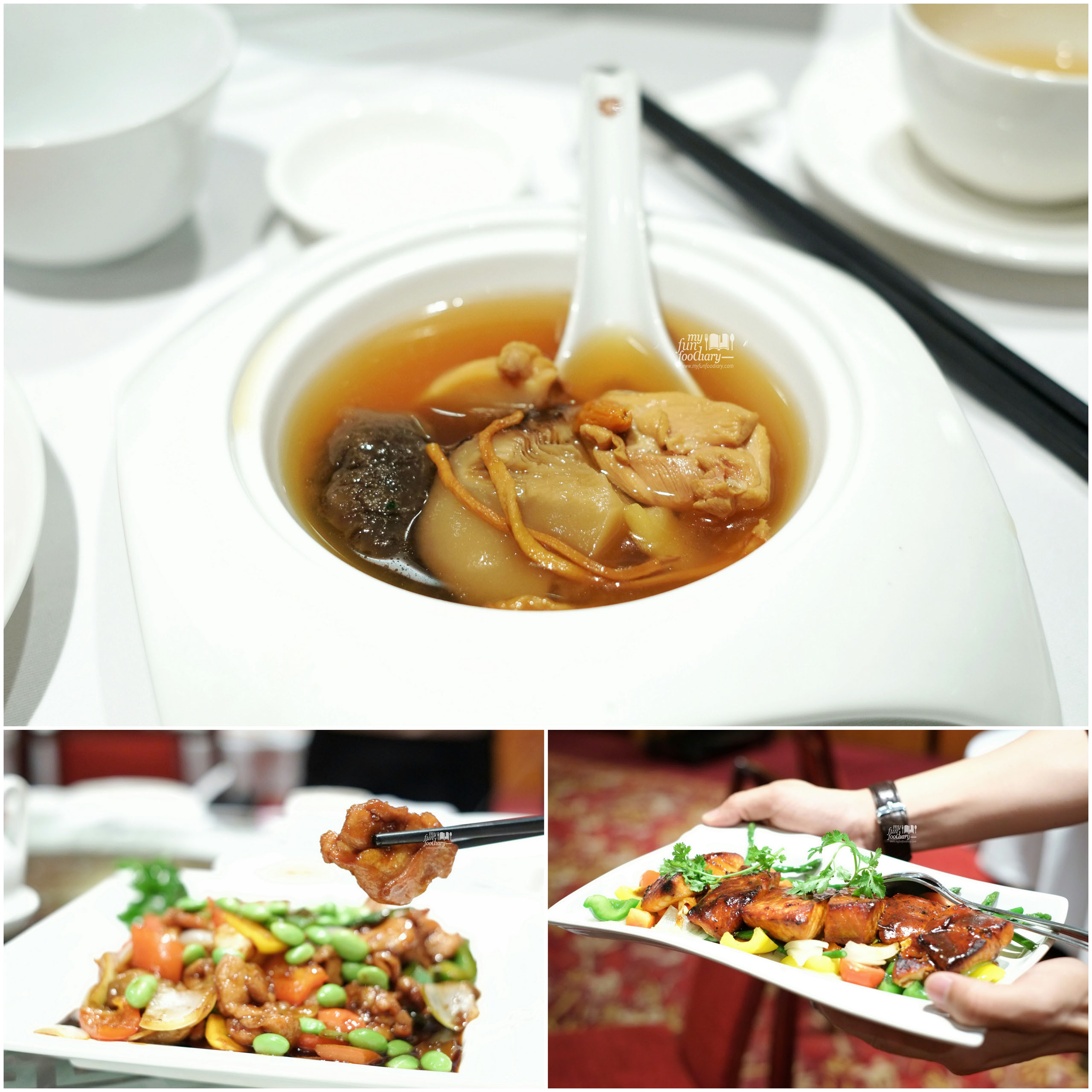 Soup and Salmon Fillet and Sliced Chicken in Oyster Sauce at Shang Palace Shangrila Surabaya by Myfunfoodiary