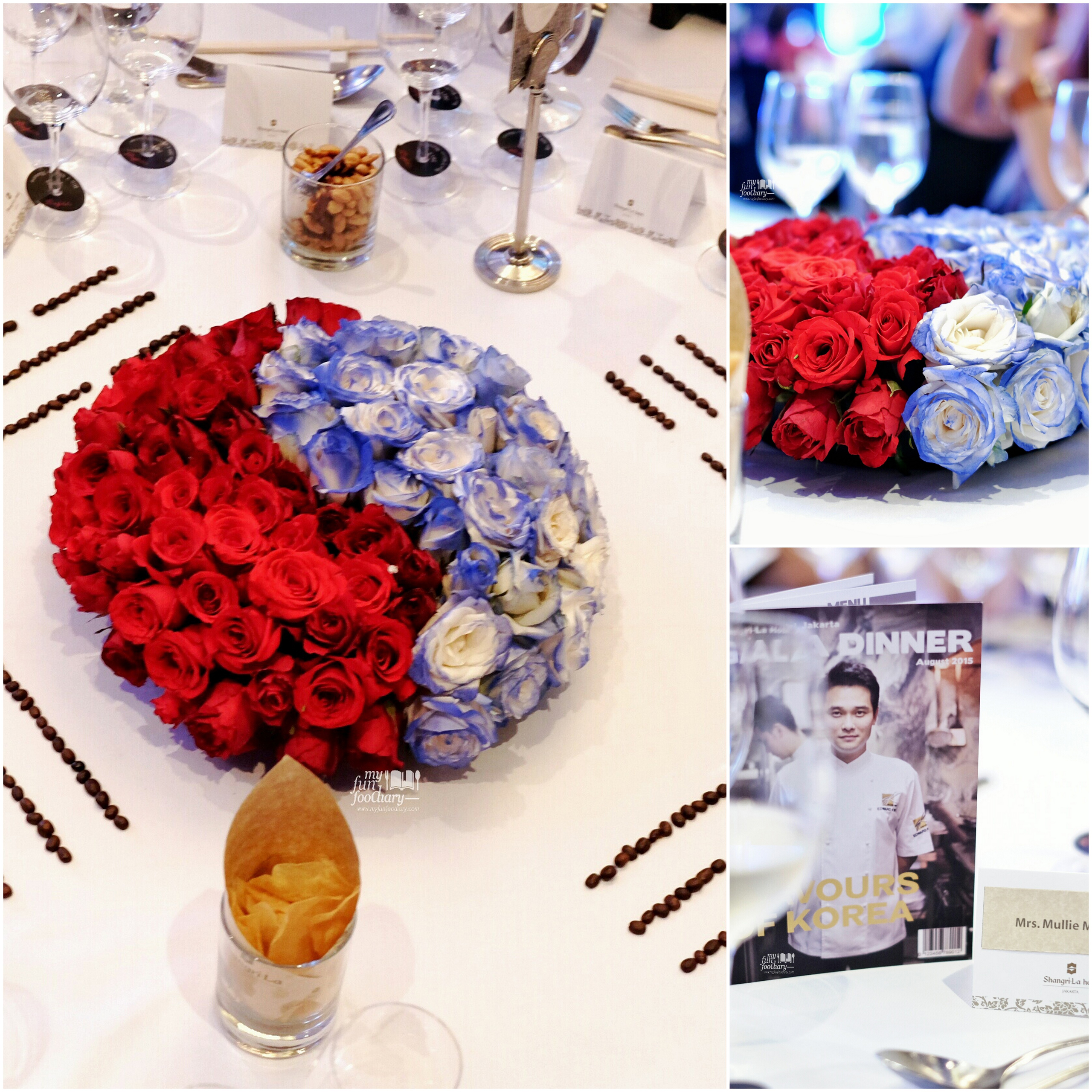 Korean Flag symbolic through fresh flowers on the table at the Gala Dinner by Edward Kwon - Shangri-La Jakarta by Myfunfoodiary