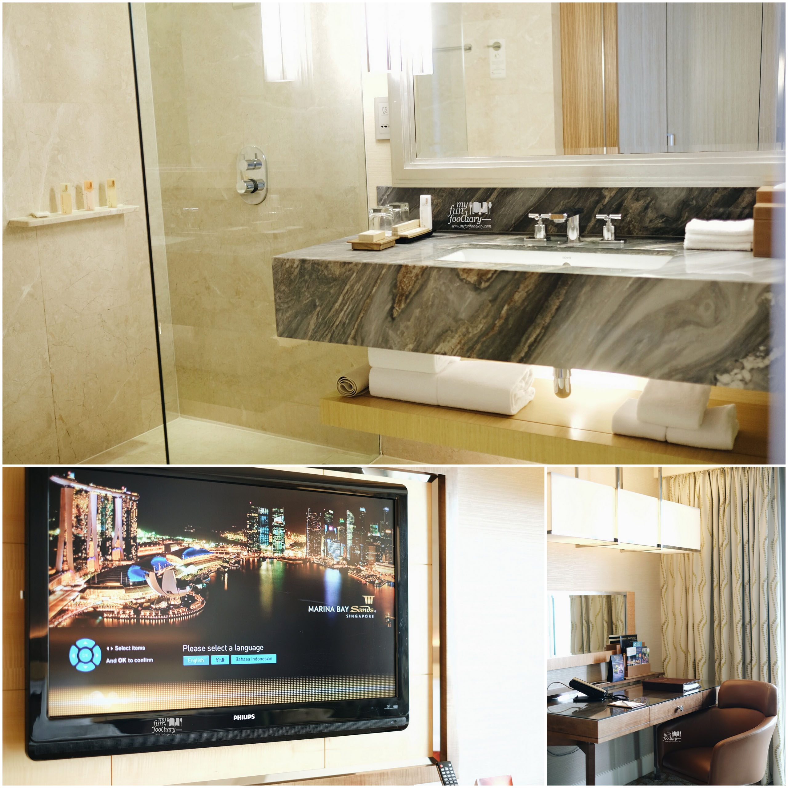Huge Bathroom and Big TV Screen in my room 4318 at Marina Bay Sands Tower 3 by Myfunfoodiary