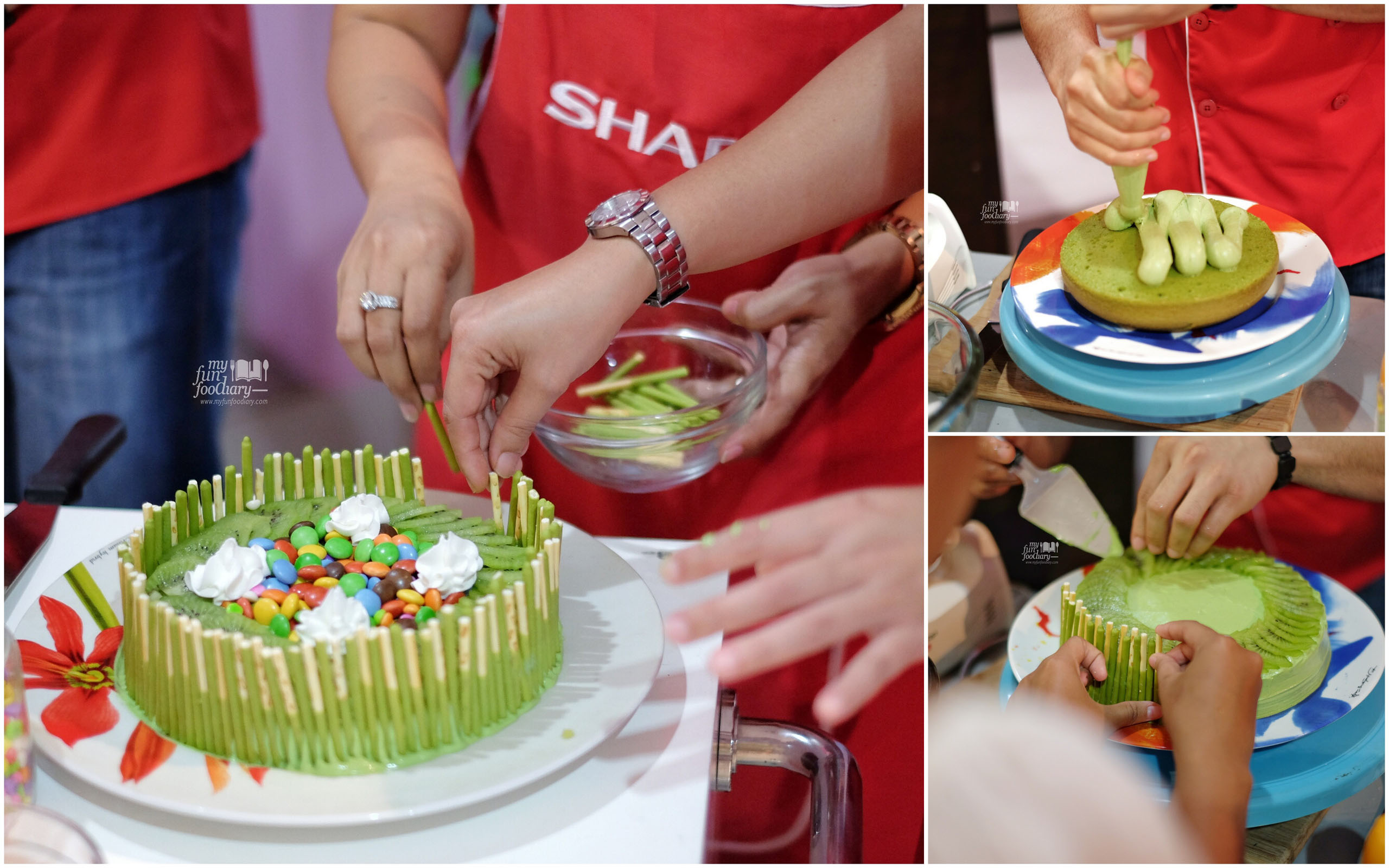 Decorating the matcha cake by Myfunfoodiary
