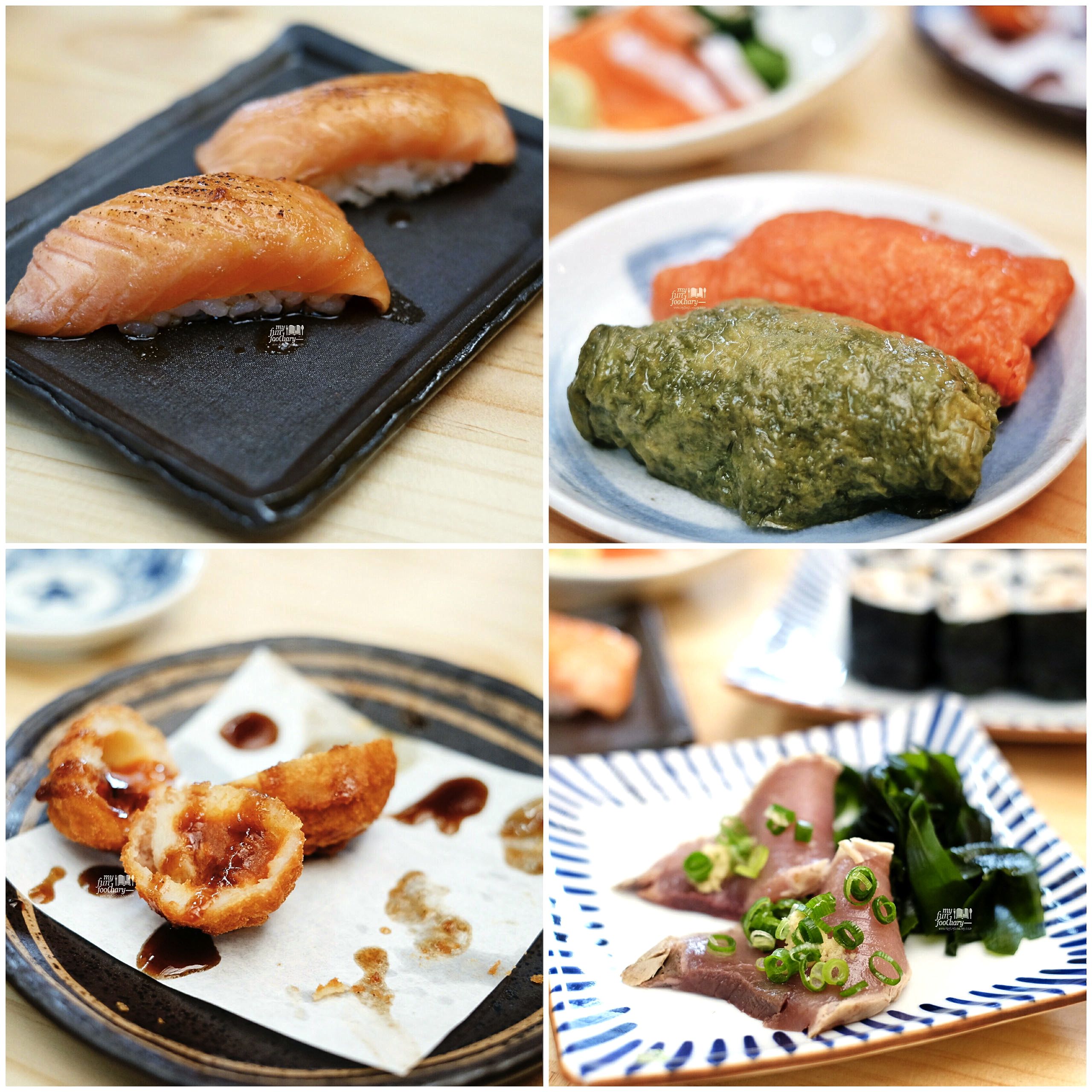 Salmon Aburi Sushi - Ocha Inari & Apple Inari - Katsuo Tataki Sashimi - Potato Ball at Nama Sushi by Myfunfoodiaryedit