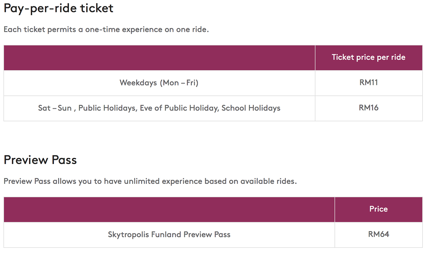 Tickets per ride for Skytropolis Funland Genting Malaysia by Myfunfoodiary