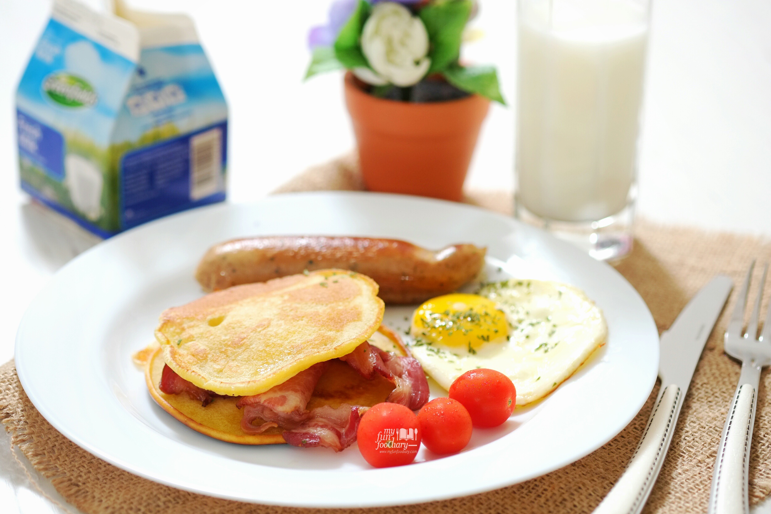 [RECIPE] Pancakes with Pork Bacon, Sausage and Sunny Side Up